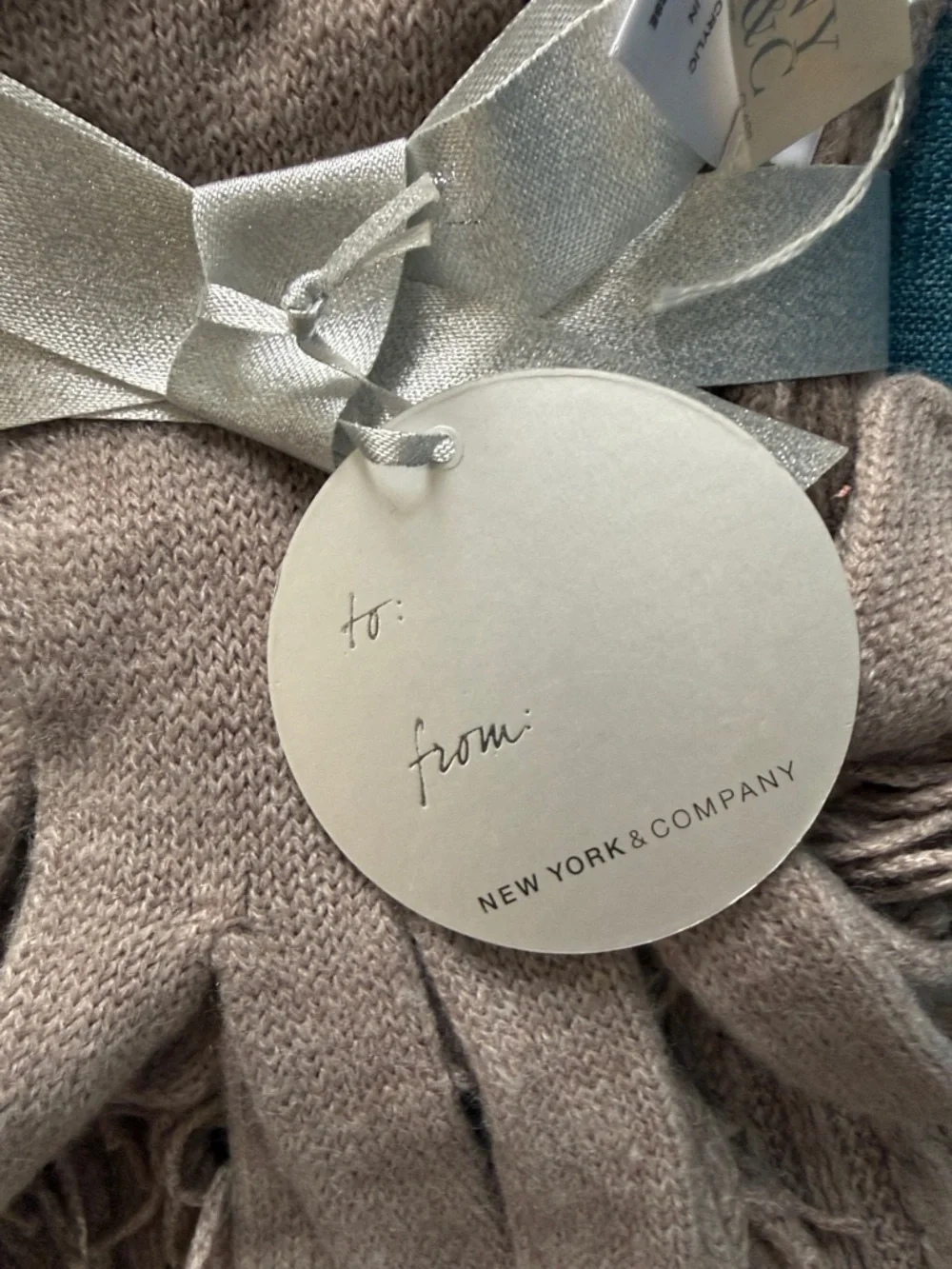 New York & Company Taupe Knit Scarf and Glove Set